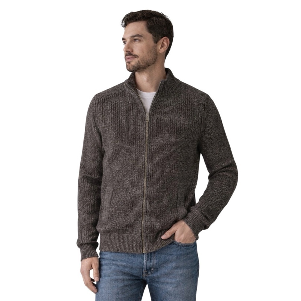 Eddie Bauer Olive Full Zip Chunky Cardigan Cable Knit Ribbed Trim Mens Small